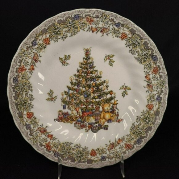 Queens Seasons Greetings Salad Plate‎ Christmas Tree Myott Factory Illustration - Picture 1 of 9